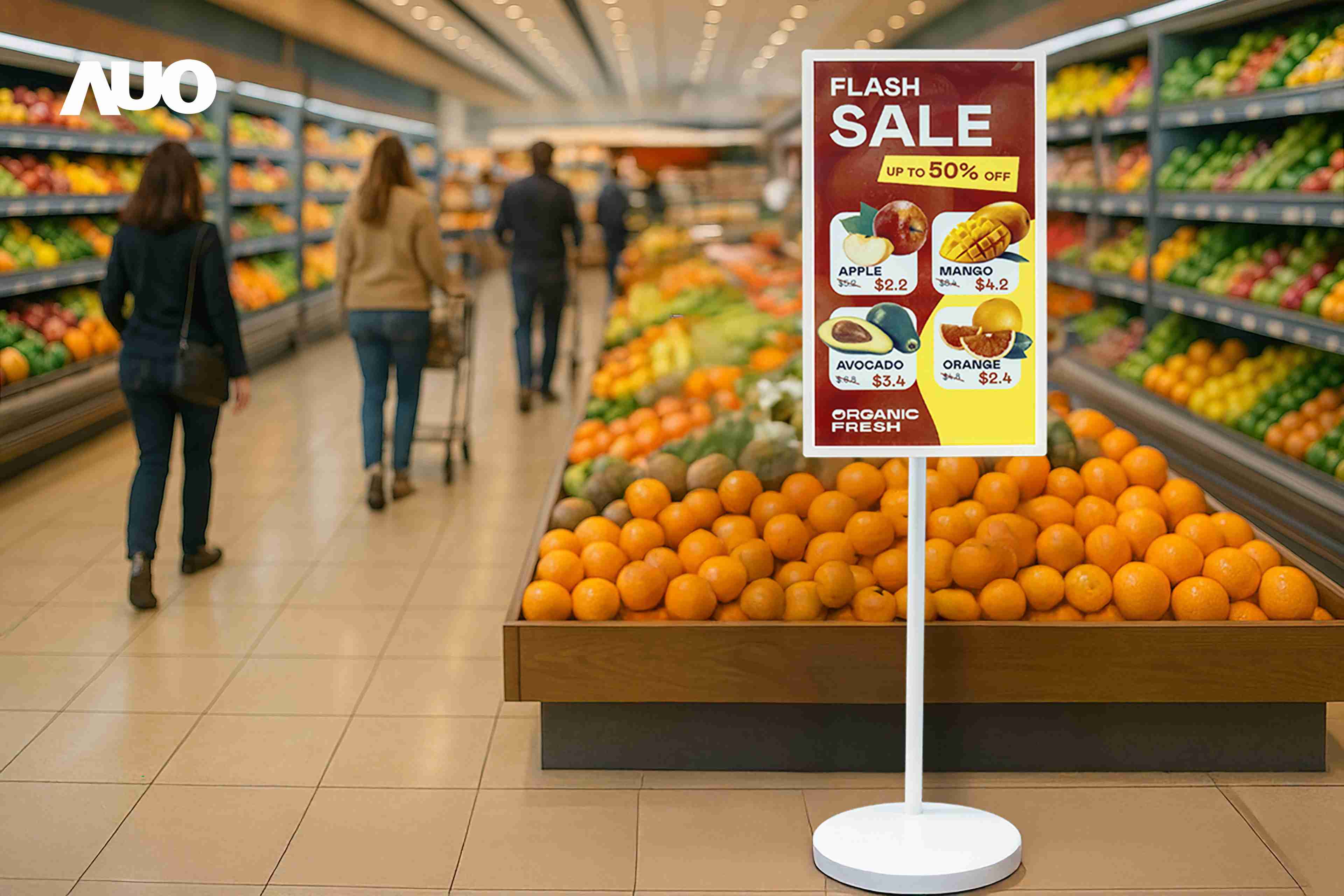 达擎首亮相低功耗、、全彩的〝aecoPost电子纸解决方案〞，，，仅在更新画面时需要微量的电力驱动，，，无需布建电线的便捷设计，，，使其可灵活应用、、、随意置放，，并可透过云端或行动装置app，，轻松管理及排程广告内容，，，晋升店头营销利器。。。